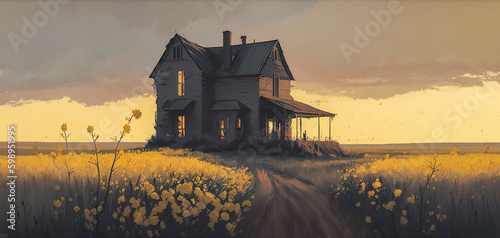 Farmhouse Illustration - Generative AI