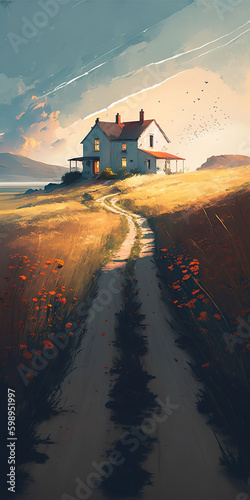 Farmhouse Illustration - Generative AI