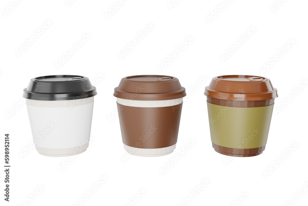 paper coffee cup or 3 plastic glass with a brown blank label with a black lid realistic replica coffee mugs disposable beverage products 3d render illustration - clipping path paper coffee cup or 3 plastic glass with a brown blank label with a black lid realistic replica coffee mugs disposable beverage products 3d render illustration - clipping path