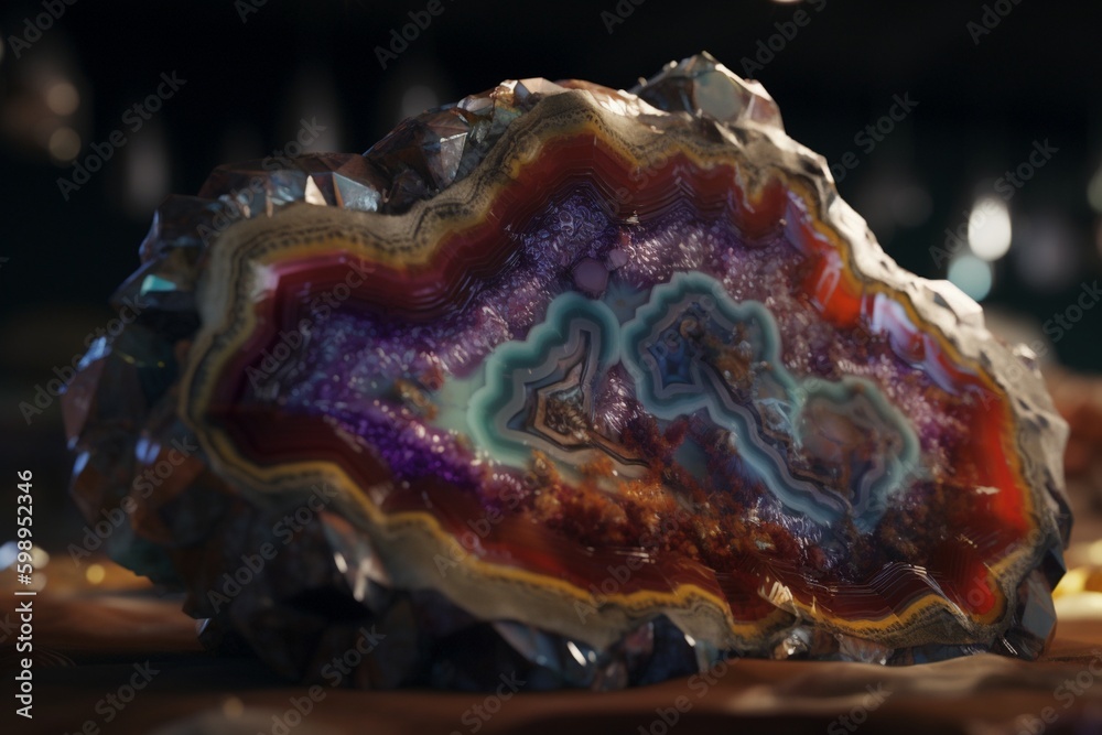 A close-up of a natural object, such as a crystal or geode, with intricate detail and color variation, Generative AI