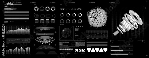 futuristic shape element HUD, GUI, Science fiction, cyberpunk, retrofuturism, concept, vaporwave abstract element.