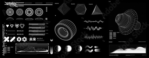 Foto futuristic shape element HUD, GUI, Science fiction, cyberpunk, retrofuturism, concept, vaporwave abstract element