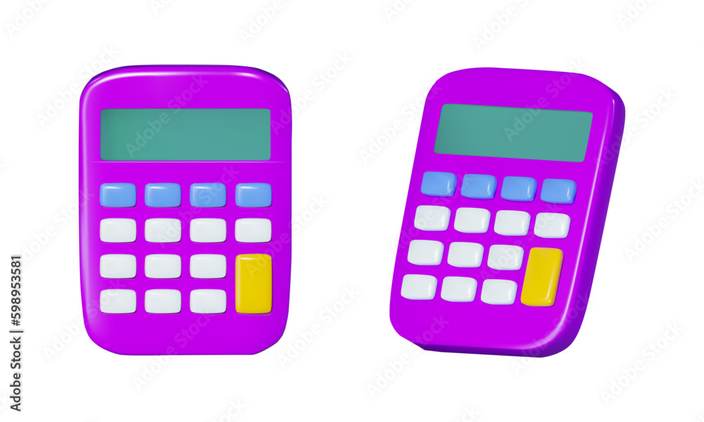 rendering of the calculator icon in purple in front and side view. Vector 3d illustration rendering of the calculator icon in purple in front and side view. Vector 3d illustration