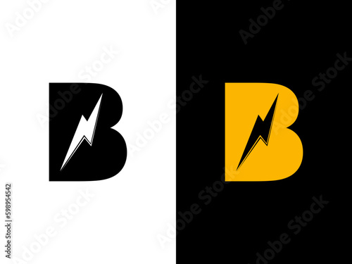 Initial Letter B Electric Logo. letter B overlap with the thunderbolt icon isolated on white background, Flat style Logo Design Template. creative letter B Electric logo vector illustration