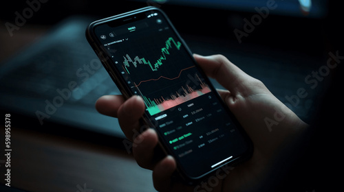 Wallpaper Mural A person holding a smartphone with a chart showing a steady increase on the financial market. Ai generative Torontodigital.ca