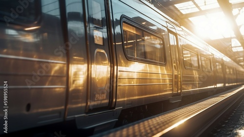 Rapid Transit: Fast Train in a Sunny Urban Setting. Ai generative