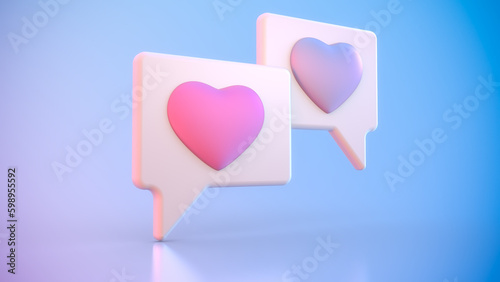 3D Render of Valentine & Lover Concept - Messaging, Texting icons with hearts