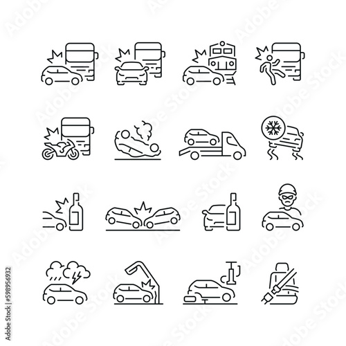 Tableau sur toile Vector line set of icons related with car accident