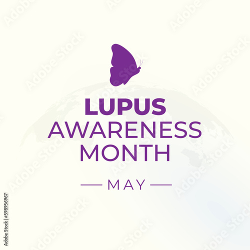 lupus awareness month design template for celebration. lupus vector illustration. lupus awareness design. purple ribbon with butterfly vector design. flat ribbon design.