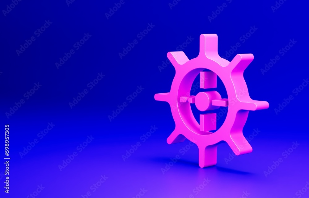 Pink Ship steering wheel icon isolated on blue background. Minimalism concept. 3D render illustration Pink Ship steering wheel icon isolated on blue background. Minimalism concept. 3D render illustration