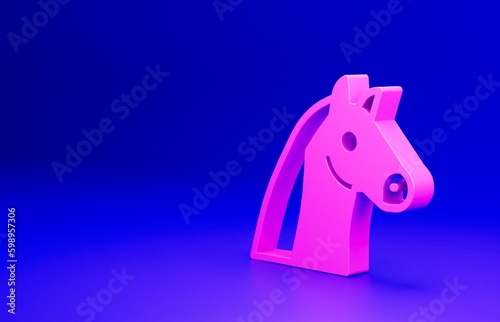 Pink Horse icon isolated on blue background. Animal symbol. Minimalism concept. 3D render illustration
