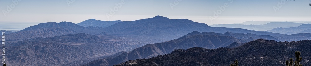 Palm Springs, CA, USA - December 1, 2021:  Views of Palms Springs surrounding area and Salton Sea as seen from Mt. San Jacinto Stgarte Park