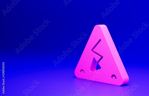 Free Download Pink High voltage sign icon isolated on blue background. Danger symbol. Arrow in triangle. Warning icon. Minimalism concept. 3D render illustration - GFXLoad