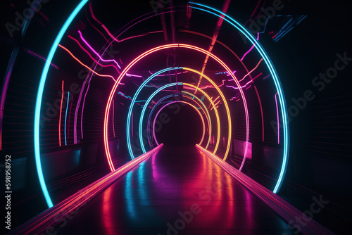 Fond d'écran d'un tunnel futuriste aux éclairages néons » IA générative
