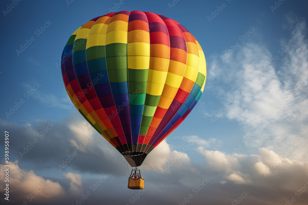 Fototapeta premium Fond d'écran avec une mongolfière arc en ciel volant dans le ciel » IA générative