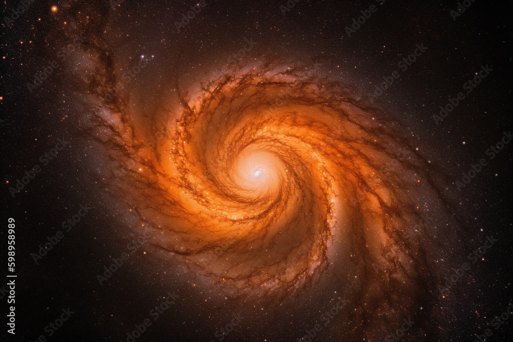 Fond d'écran d'une galaxie orangée en forme de spirale » IA générative - obrazy, fototapety, plakaty 
