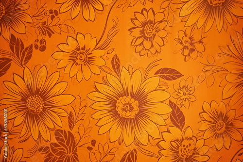 Fond d'écran avec illustration de fleurs sur fond orange » IA générative
