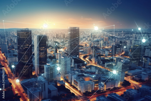 Canvas Print Smart city and communication network concept. 5G.