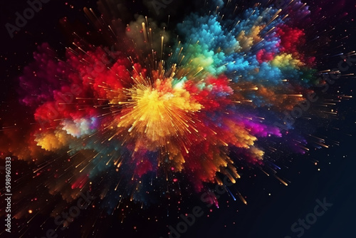 Fond d'écran avec explosion de particules arc en ciel » IA générative © Maelgoa