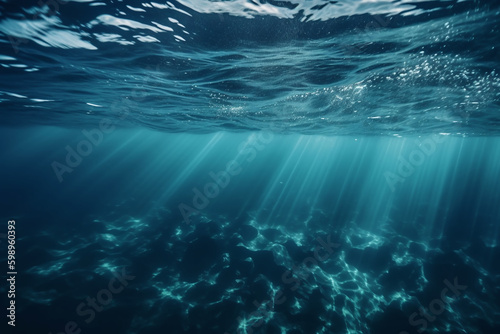 Fond d'écran avec vue sur les rayons du soleil tranversant l'eau de l'océan » IA générative