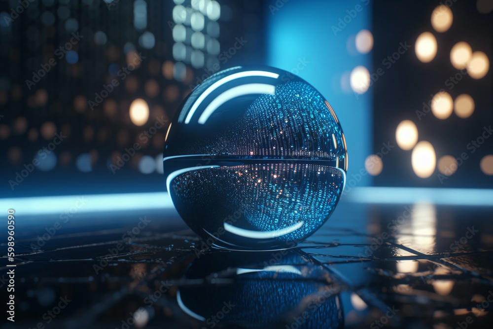 Φωτογραφία Fond d'écran avec boule transparent dans une ambiance lumineuse et futuriste » I