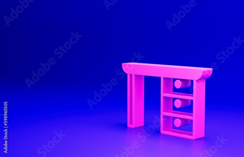 Pink Office desk icon isolated on blue background. Minimalism concept. 3D render illustration