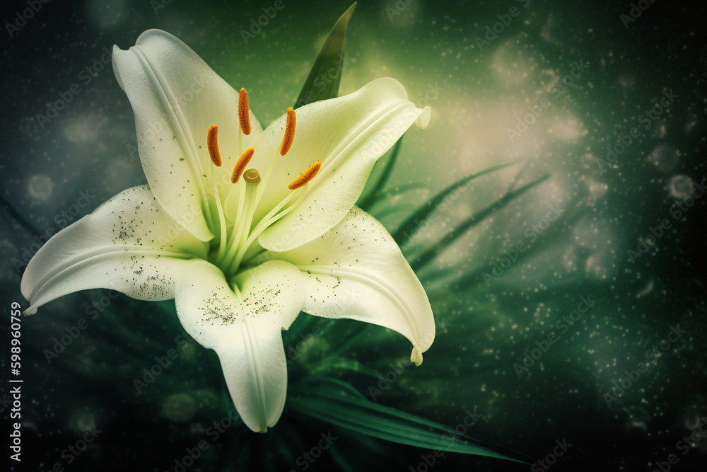 Fond d'écran d'une fleur de lys dans une ambiance verte » IA générative