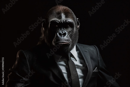 Close up of a gorilla in suit. Generative ai
