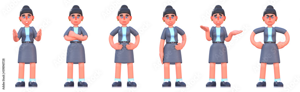 3d render of cute woman showing various emotions, poses 3d render of cute woman showing various emotions, poses