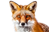 Close-up of a red fox, Vulpes vulpes, isolated on white background. Generative AI.