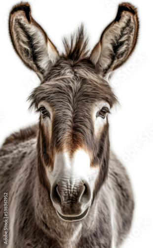 Portrait of a donkey on a white background, close-up. Generative AI. © Yaroslav