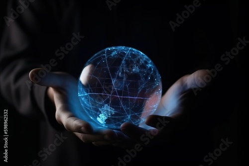 businessman holding a techn...