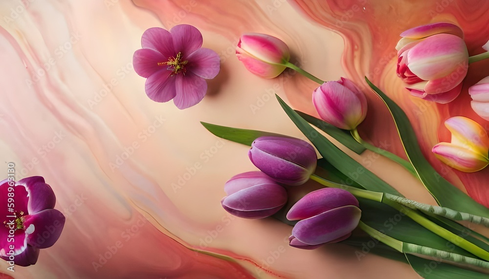 Colorful bouquet of tulips. Generative AI