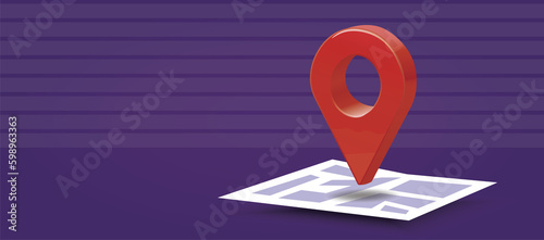 Free Download Realistic 3d illustration of a red geotag navigation pin standing on a map. Banner with copy space - GFXLoad