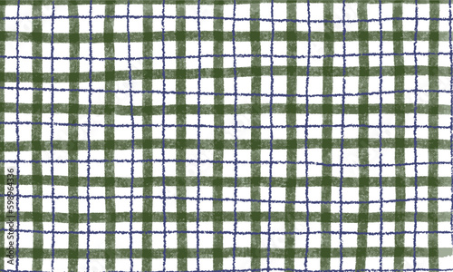 Hand drawn green plaid pattern background textile in chalk and color pencil