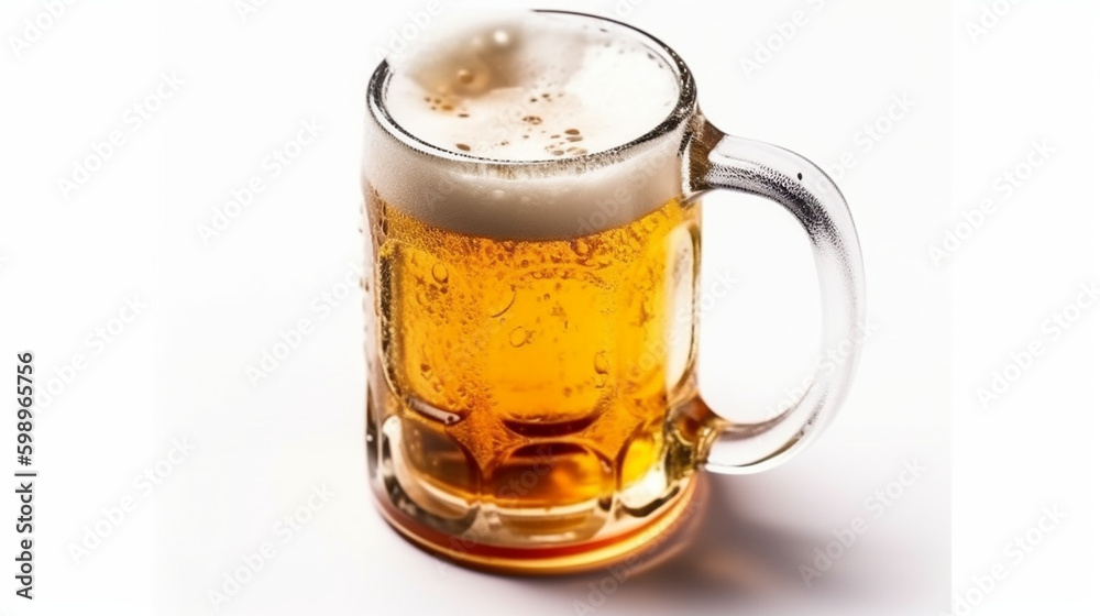 fresh beer mug with cap of foam isolated on white background Ai generated image fresh beer mug with cap of foam isolated on white background Ai generated image