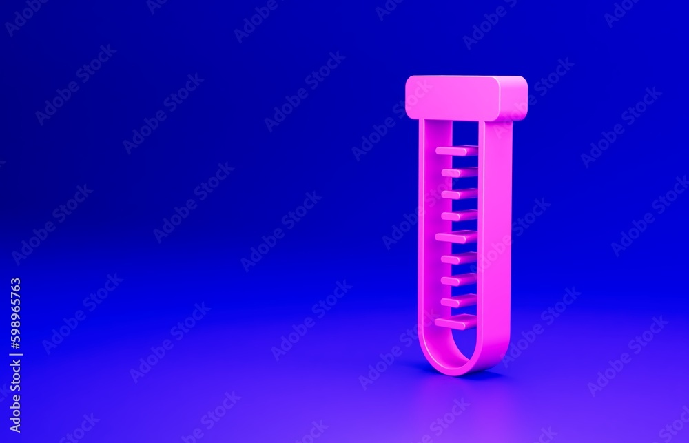 Pink Test tube and flask chemical laboratory test icon isolated on blue background. Laboratory glassware sign. Minimalism concept. 3D render illustration Pink Test tube and flask chemical laboratory test icon isolated on blue background. Laboratory glassware sign. Minimalism concept. 3D render illustration