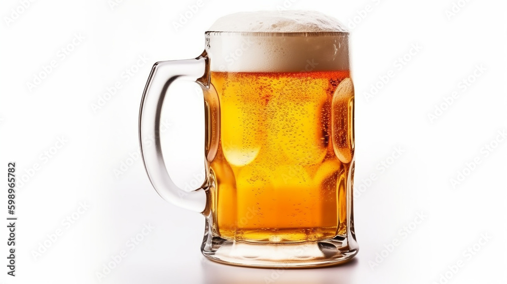 fresh beer mug with cap of foam isolated on white background Ai generated image fresh beer mug with cap of foam isolated on white background Ai generated image