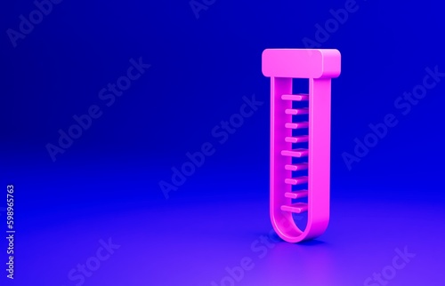 Pink Test tube and flask chemical laboratory test icon isolated on blue background. Laboratory glassware sign. Minimalism concept. 3D render illustration