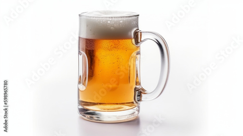 fresh beer mug with cap of foam isolated on white background Ai generated image