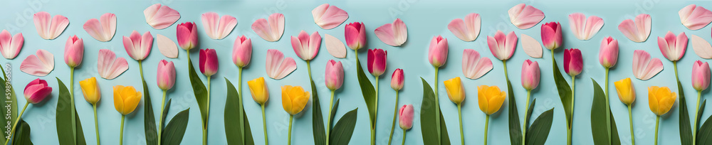 Colorful bouquet of tulips and copyspace. Generative AI Colorful bouquet of tulips and copyspace. Generative AI