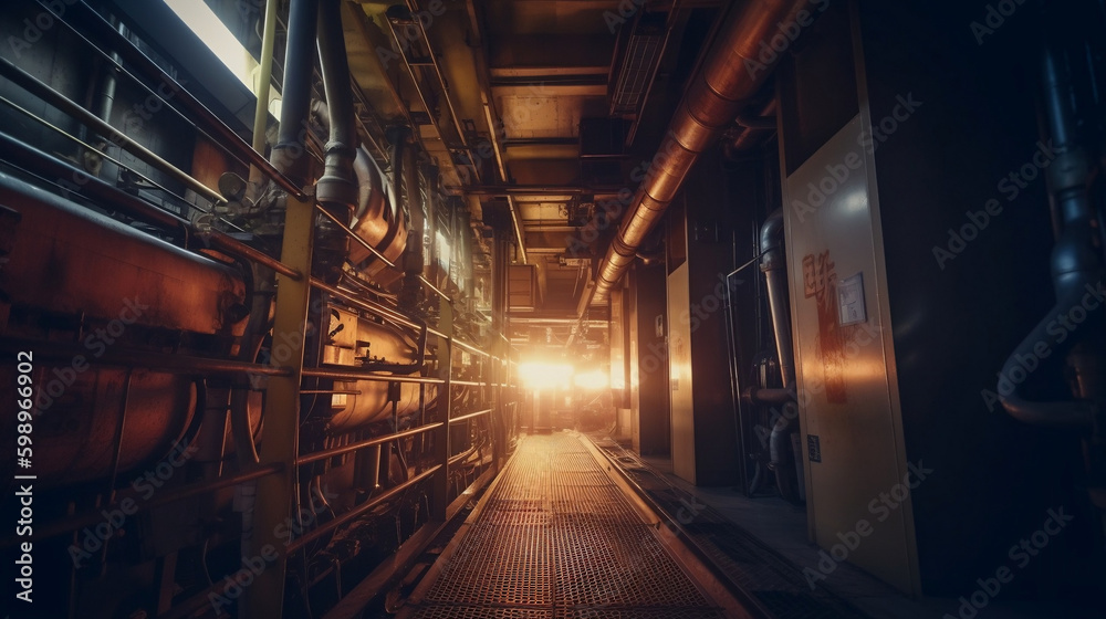 Electricity Generation - interior of a Power Plant. Generative AI. Electricity Generation - interior of a Power Plant. Generative AI.