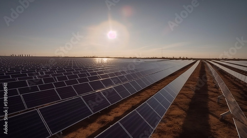 Soaking Up the Sun: View of a Solar Farm in Action. Generative AI.