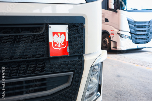 A truck designed to transport goods with the Symbol of Poland. Concept, Polish transport companies, Carriage of goods photo