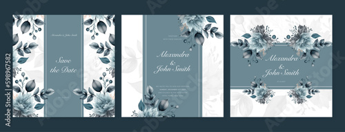 blue orchid floral flower vector elegant hand drawing wedding invitation floral design watercolor