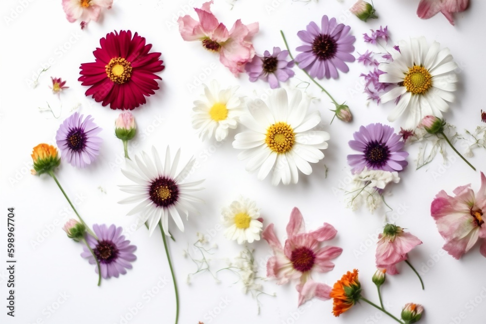 Fototapeta premium white spring summer background nature natural isolated floral flower mockup leaf. Generative AI. Generative AI