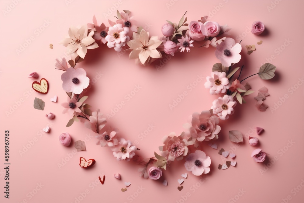 valentine card decoration pink background heart day rose flower love wedding. Generative AI. Generative AI