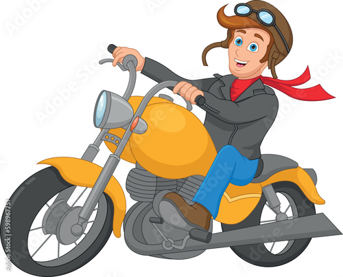 handsome boy riding a big motorbike