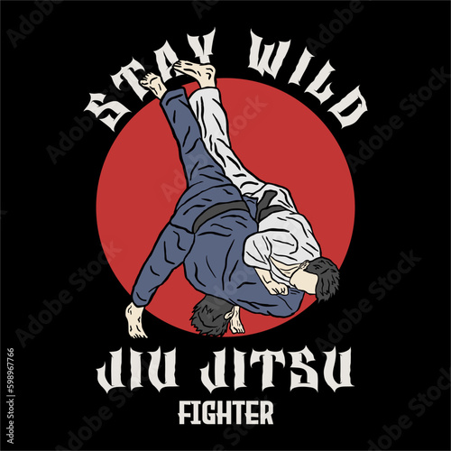 Fighting logo. Jiu jitsu, Judo sport emblem logo vector. suitable for t shirt or merchendise product
