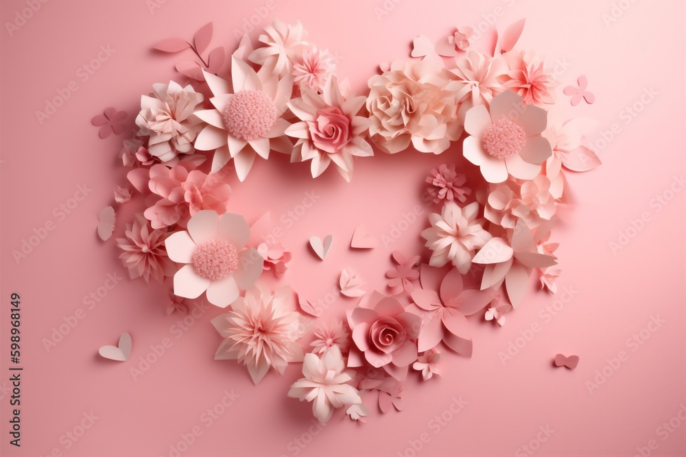 Naklejka premium heart love day card rose pink spring valentine wedding flower background. Generative AI. Generative AI